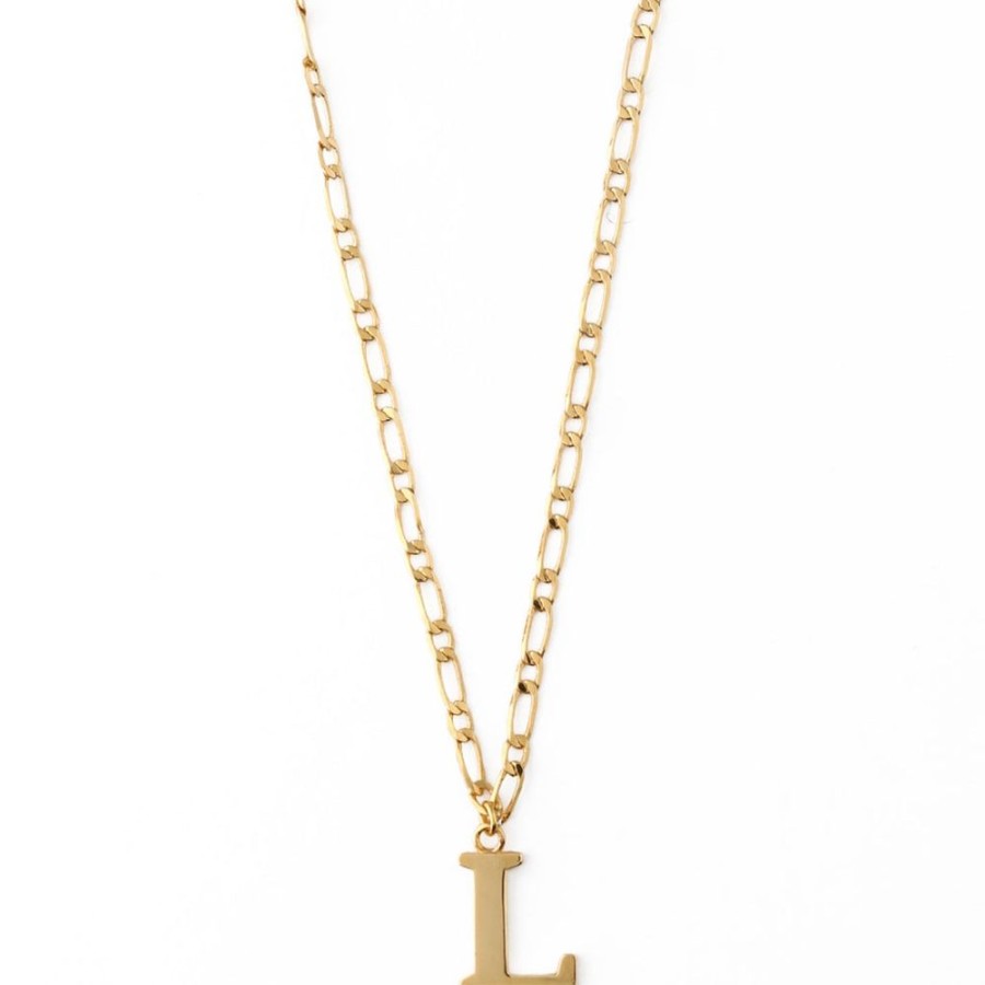 Necklaces Orelia | Large Letter Necklace On Figaro Chain - L In Gold ...